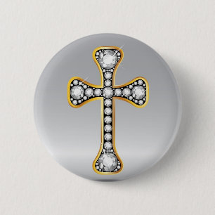 Christliches Kreuz mit "Diamant-" Steinen Button