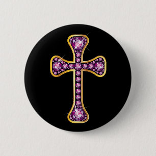 Christliches Kreuz mit "Garnet Stones" Button