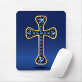 Christliches Kreuz mit Imitat "Saphir-" Steinen Mousepad (Mit Mouse)