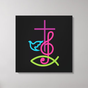 Christliches Kreuz mit Musiknote und Fisch Leinwanddruck