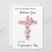 Christliches Kreuz mit rosa Magnolien personalisie Ankündigung (Vorderseite)