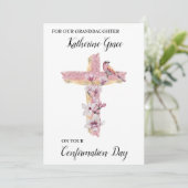 Christliches Kreuz mit rosa Magnolien personalisie Ankündigung (Stehend Vorderseite)