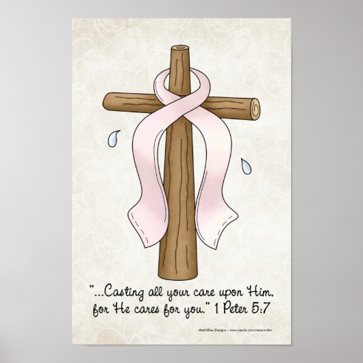 Christliches Kreuz mit rosa Streifen mit Schrift Poster (Vorne)
