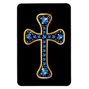 Christliches Kreuz mit "Saphir-" Steinen Magnet