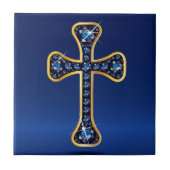 Christliches Kreuz mit "Sapphire"-Steinen Fliese (Vorderseite)