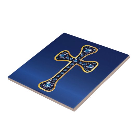 Christliches Kreuz mit "Sapphire"-Steinen Fliese (Seite)