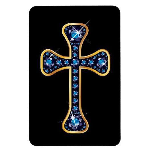 Christliches Kreuz mit "Sapphire"-Steinen Magnet (Vertikal)