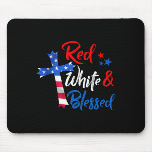 Christliches Kreuz Rot Weiß Und Gesegnet 4. Juli  Mousepad