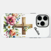 Christliches Kreuz umgeben von lebendiger Blumenbe Case-Mate iPhone Hülle (Rückseite (Horizontal))