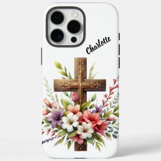 Christliches Kreuz umgeben von wunderschöner Blume Case-Mate iPhone Hülle (Rückseite)