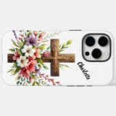 Christliches Kreuz umgeben von wunderschöner Blume Case-Mate iPhone Hülle (Rückseite (Horizontal))