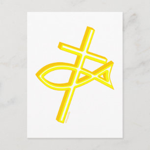 Christliches Kreuz und Fisch Postkarte