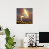Christliches Kreuz und Regenbogen Poster (Heimbüro)