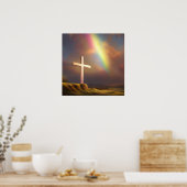 Christliches Kreuz und Regenbogen Poster (Küche)