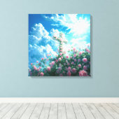 Christliches Kreuz und Rose auf dem Hügel Heiliger Leinwanddruck (Insitu (Holzboden))