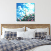 Christliches Kreuz und Rose auf dem Hügel Heiliger Leinwanddruck (Insitu (Schlafzimmer))