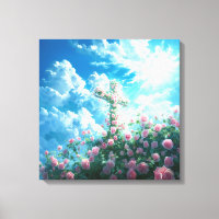 Christliches Kreuz und Rose auf dem Hügel Heiliger