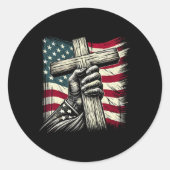 Christliches Kreuz und US-Flagge 4. Juli Jesus Runder Aufkleber (Vorderseite)