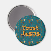 Christliches Kreuz „Vertraue Jesus“ Grün Gold Magnet (Vorderseite/Rückseite)