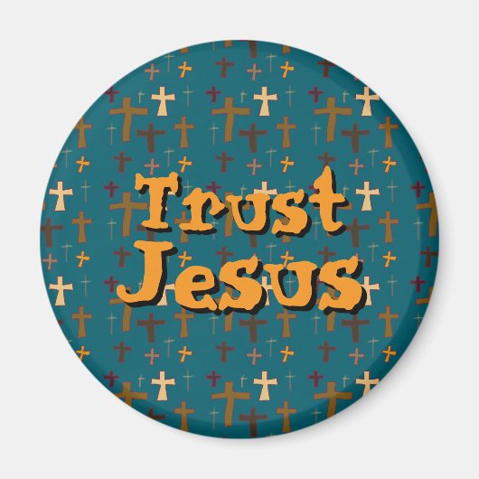 Christliches Kreuz „Vertraue Jesus“ Grün Gold Magnet (Vorne)