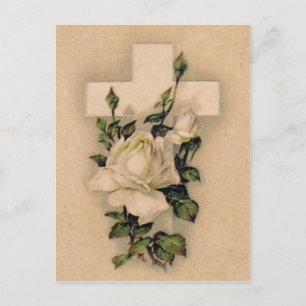 Christliches Kreuz Weiße Rose Postkarte