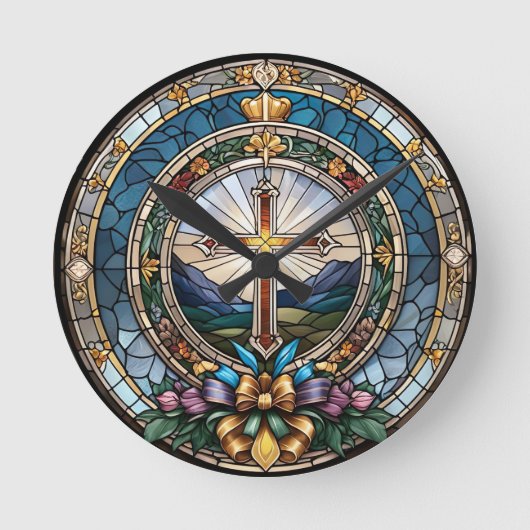 Christliches, kreuzfestes Glas Runde Wanduhr (Vorderseite)