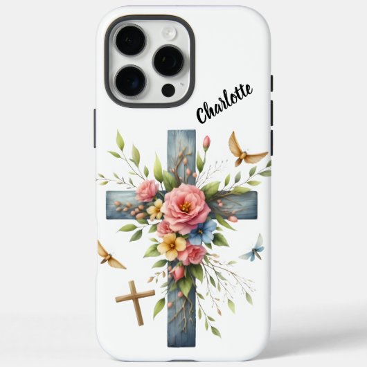 Christliches Kreuzgerüst, zartes Frühjahrsblüten Case-Mate iPhone Hülle (Rückseite)