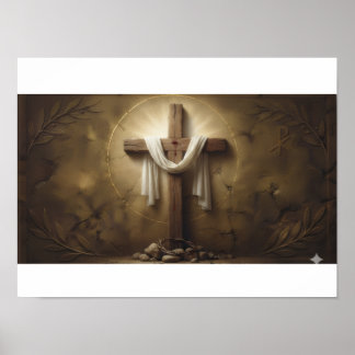 Christliches Kreuzposter | Rustikales Holzkreuz an Poster