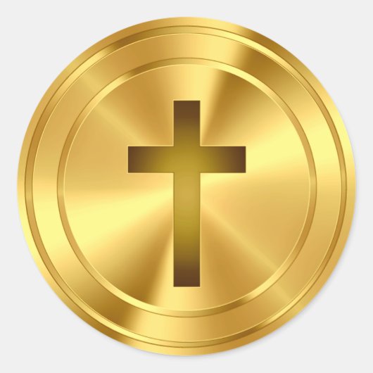 Christliches Kreuzsymbol - Gold Runder Aufkleber (Vorderseite)