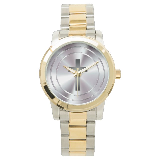 Christliches Kreuzsymbol | Silberchrom Armbanduhr (Vorderseite)