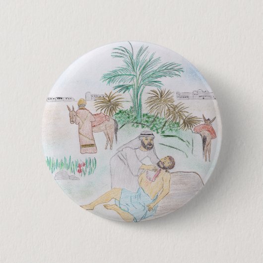 Christliches Kunstwerk Das gute Samariter Button (Vorderseite)