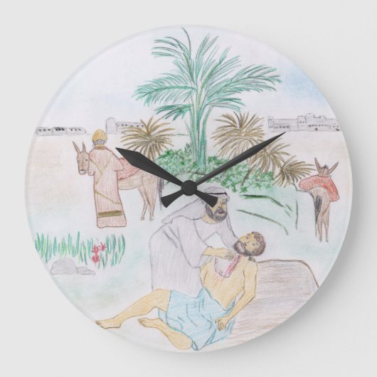 Christliches Kunstwerk Das gute Samariter Große Wanduhr (Vorderseite)