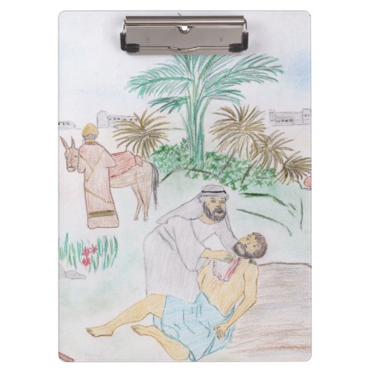 Christliches Kunstwerk Das gute Samariter Klemmbrett (Vorderseite)