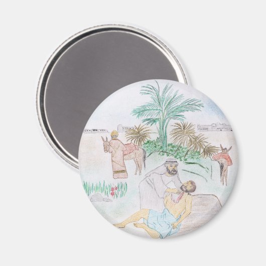 Christliches Kunstwerk Das gute Samariter Magnet (Vorderseite/Rückseite)