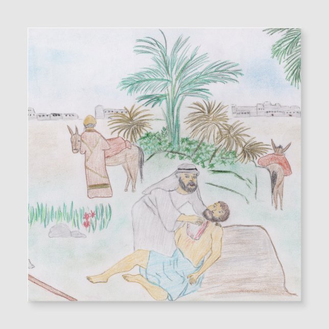 Christliches Kunstwerk Das gute Samariter Magnetkarte (Vorderseite)