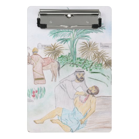 Christliches Kunstwerk Das gute Samariter Mini Klemmbrett (Vorderseite)