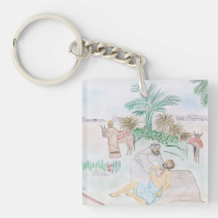 Christliches Kunstwerk Das gute Samariter Schlüsselanhänger