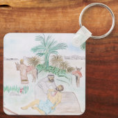 Christliches Kunstwerk Das gute Samariter Schlüsselanhänger (Rückseite)