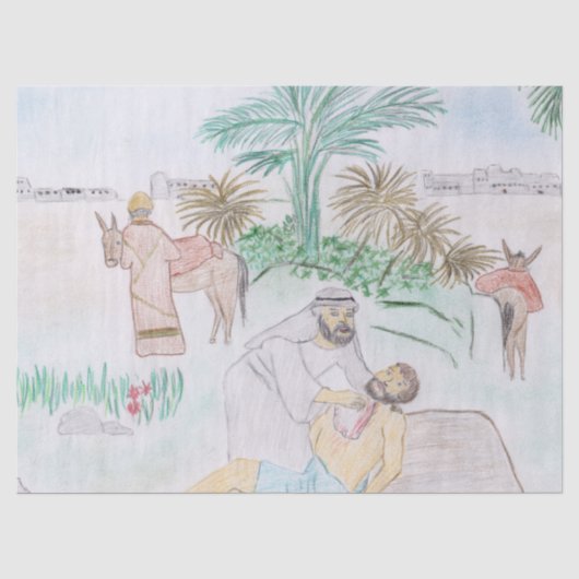 Christliches Kunstwerk Das gute Samariter Seidenpapier (Vorderseite)