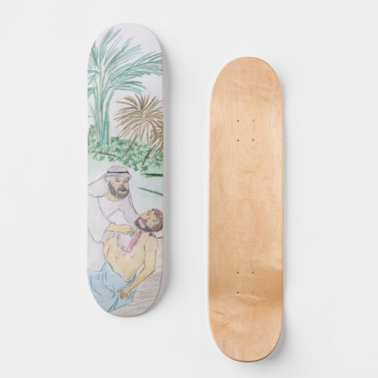 Christliches Kunstwerk Das gute Samariter Skateboard (Vorderseite)