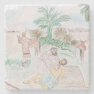 Christliches Kunstwerk Das gute Samariter Steinuntersetzer