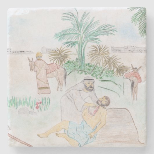 Christliches Kunstwerk Das gute Samariter Steinuntersetzer (Vorderseite)