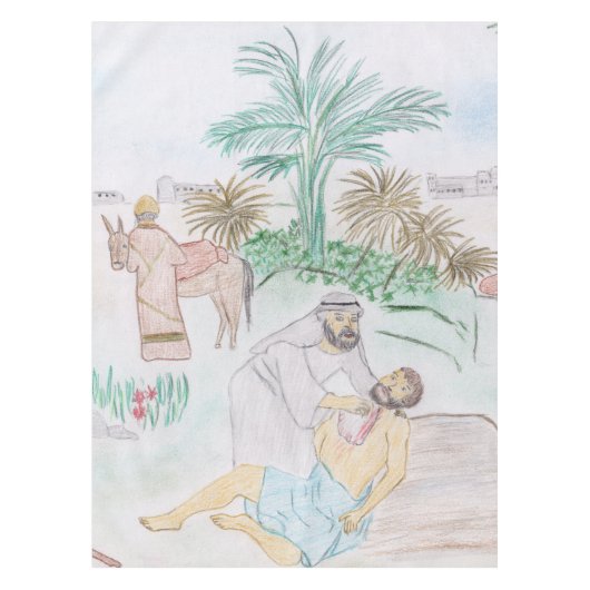 Christliches Kunstwerk Das gute Samariter Tischdecke (Vorderseite)