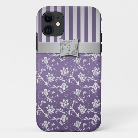 Christliches lila silbernes Blumenstreifen iPhone Case-Mate iPhone Hülle (Rückseite)