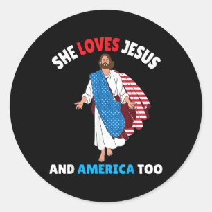 Christliches Mädchen Sie Liebe Jesus & Amerika Runder Aufkleber
