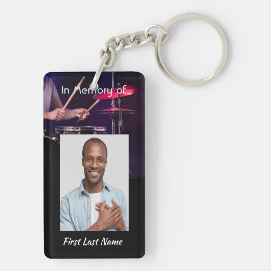 Christliches Memorial Foto Drummer Band Schlüsselanhänger (Rückseite)