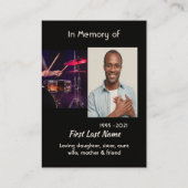 Christliches Memorial Foto Drummer Band Visitenkarte (Rückseite)