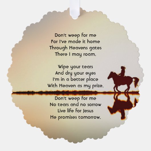 Christliches Memorial Foto Gebet Pferderücken Ornament Karte (Vorderseite)