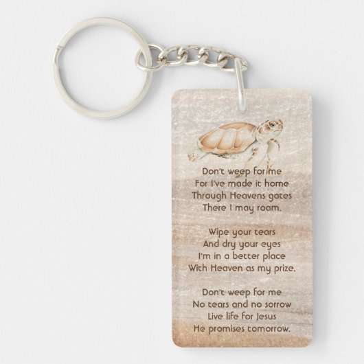 Christliches Memorial Foto Sandy Beach Turtle Schlüsselanhänger (Vorderseite)