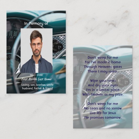 Christliches Memorial Keepake Antike Autos Auto Visitenkarte (Vorne/Hinten)